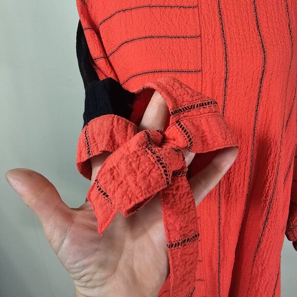 Ali Miles Orange & Black Striped Tunic L Crepe Stretch Colorblock Boho Lagenlook - Picture 5 of 9